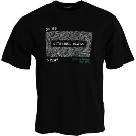 Dolce & Gabbana Black With Love Always Crew Neck Top T-shirt Dolce & Gabbana Black