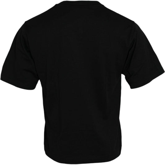 Dolce & Gabbana Black Embellished Cotton Crew Neck T-shirt Dolce & Gabbana Black