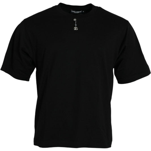 Dolce & Gabbana Black Embellished Cotton Crew Neck T-shirt Dolce & Gabbana Black