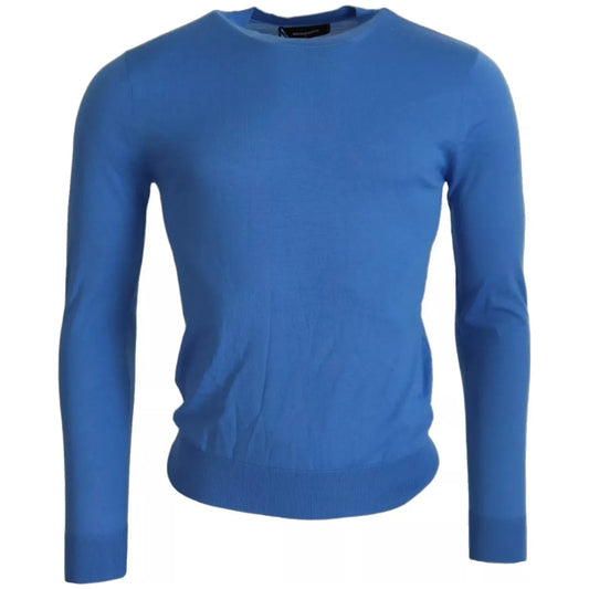 Dsquared² Blue Wool Long Sleeves Crewneck Pullover Sweater Dsquared² Dark Slate Blue