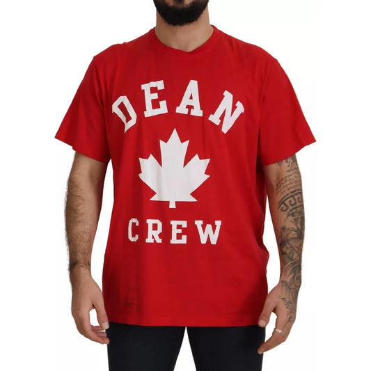 Dsquared² Red Printed Cotton Short Sleeves Crewneck T-shirt Dsquared² Firebrick