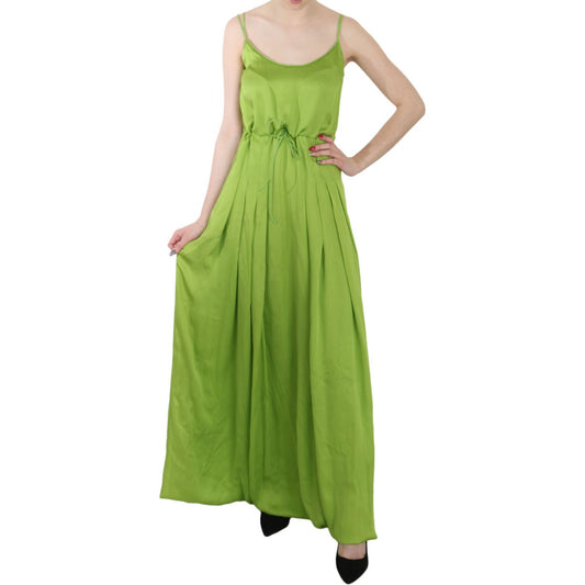 Dsquared² Green Spaghetti Strap Long A-line Pleated Dress Dsquared² Olive Drab