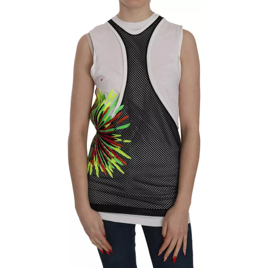 Dsquared² Black White Crew Neck Sleeveless Cotton Blouse Dsquared² Rosy Brown
