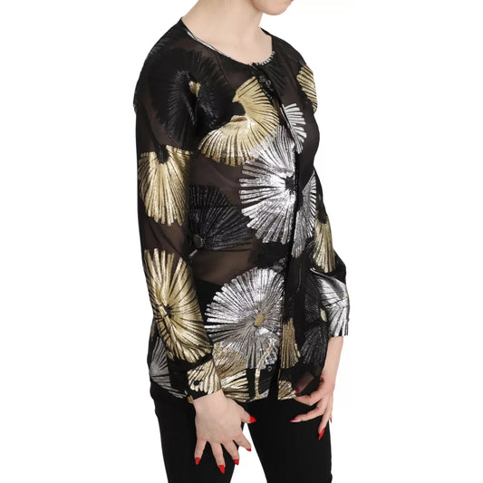 Dsquared² Gold Silver Silk Jacquard See Through Top Blouse Dsquared² Gray