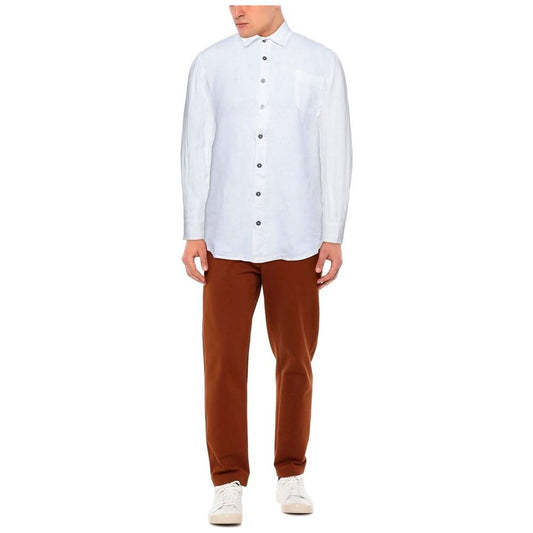 Alpha Studio Elegant White Linen Shirt for Men Alpha Studio Saddle Brown