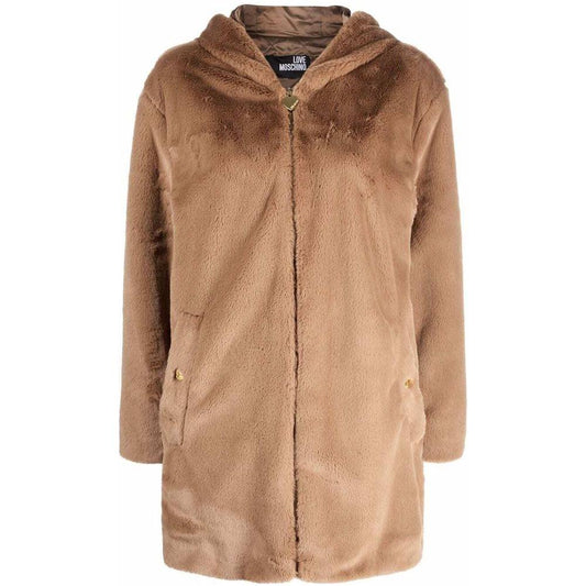 Love Moschino Beige Polyester Women Coat Love Moschino Rosy Brown