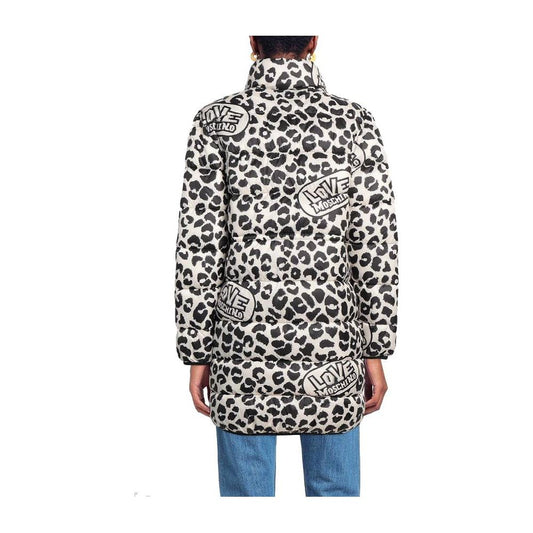 Love Moschino Chic Leopard Print Down Jacket Love Moschino Light Gray
