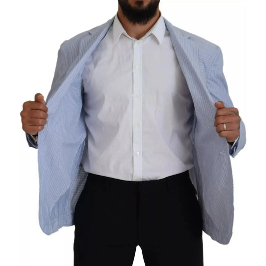 Dsquared² Blue Striped Single Breasted Formal Coat Blazer Dsquared² Dark Gray