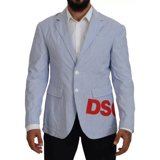 Dsquared² Blue Striped Single Breasted Formal Coat Blazer Dsquared² Dark Gray