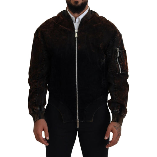 Dsquared² Brown Cotton Bomber Zipper Pocket Sleeves Jacket Dsquared² Black