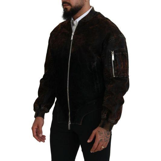 Dsquared² Brown Cotton Bomber Zipper Pocket Sleeves Jacket Dsquared² Black
