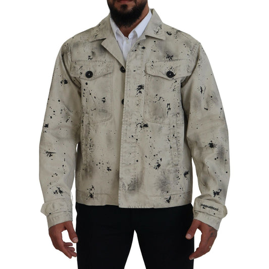 Dsquared² Off White Black Splash Print Casual Denim Jacket Dsquared² Light Slate Gray
