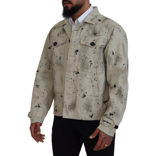 Dsquared² Off White Black Splash Print Casual Denim Jacket Dsquared² Slate Gray