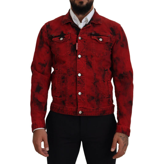 Dsquared² Red Black Tie Dye Collared Men Denim Jacket Dsquared² Black