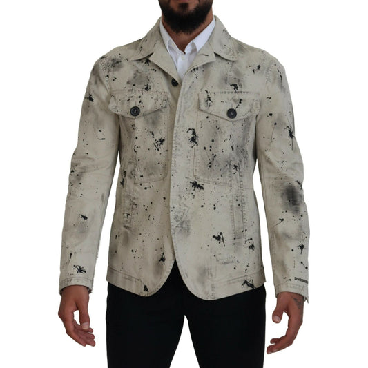 Dsquared² Off White Black Splash Print Casual Denim Jacket Dsquared² Light Slate Gray