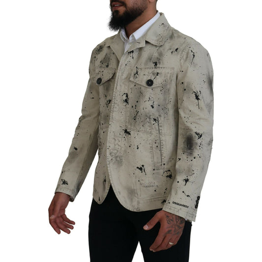 Dsquared² Off White Black Splash Print Casual Denim Jacket Dsquared² Dim Gray