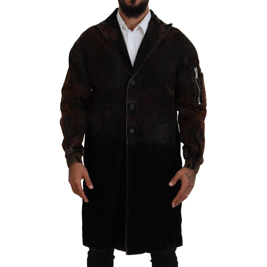 Dsquared² Brown Full Button Men Long Coat Cotton Jacket