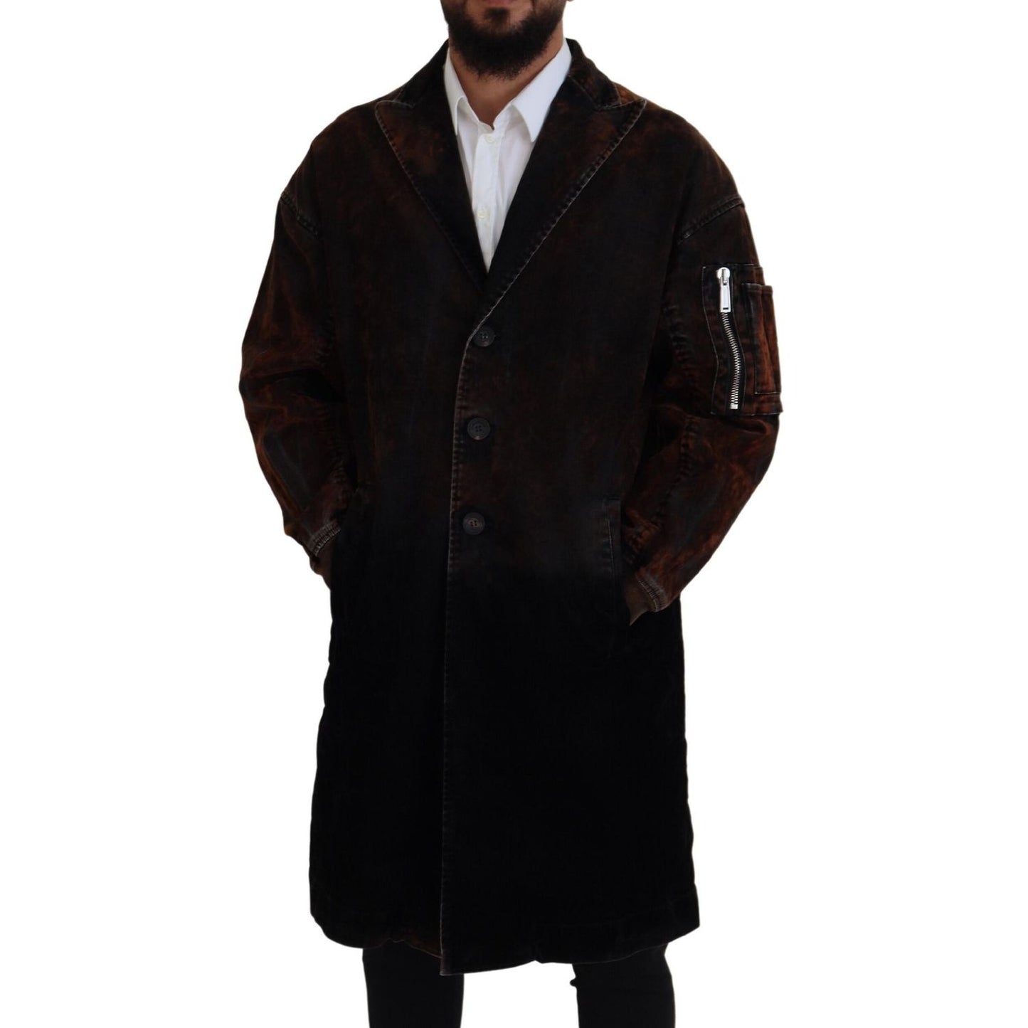 Dsquared² Brown Full Button Men Long Coat Cotton Jacket
