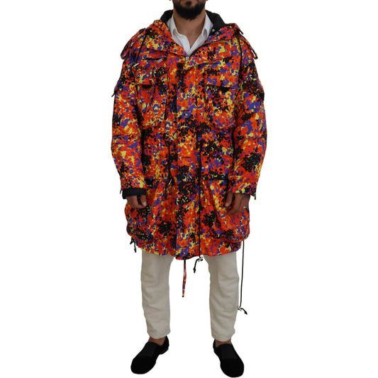 Dsquared² Multicolor Long Hooded Cargo Pocket Coat Jacket Dsquared² Saddle Brown