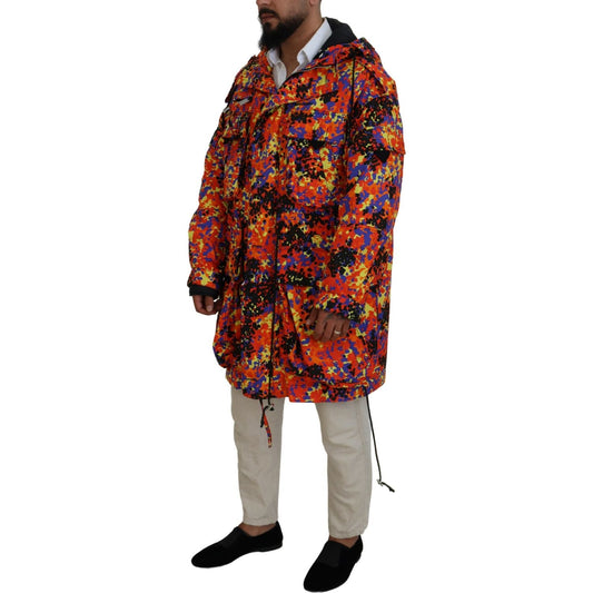 Dsquared² Multicolor Long Hooded Cargo Pocket Coat Jacket Dsquared² Saddle Brown