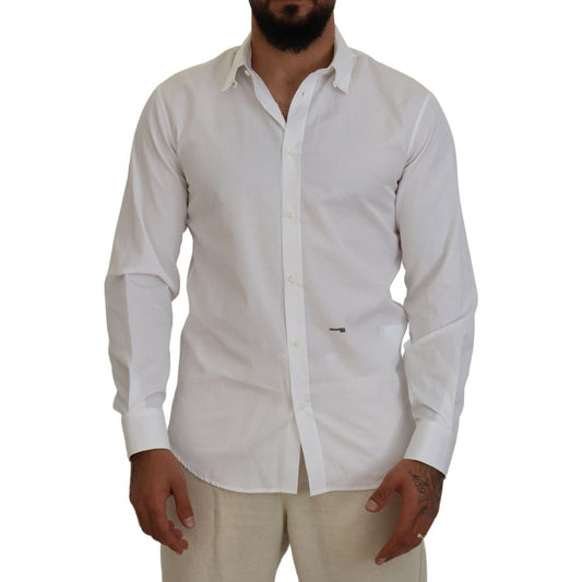 Dsquared² White Cotton Collared Long Sleeves Formal Shirt Dsquared² Dark Gray
