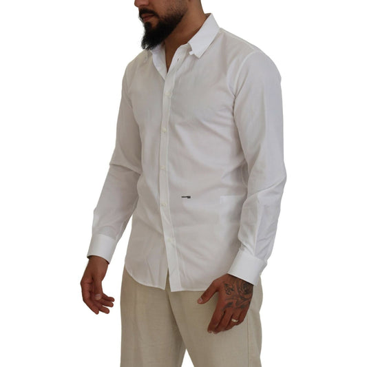Dsquared² White Cotton Collared Long Sleeves Formal Shirt Dsquared² Dark Gray