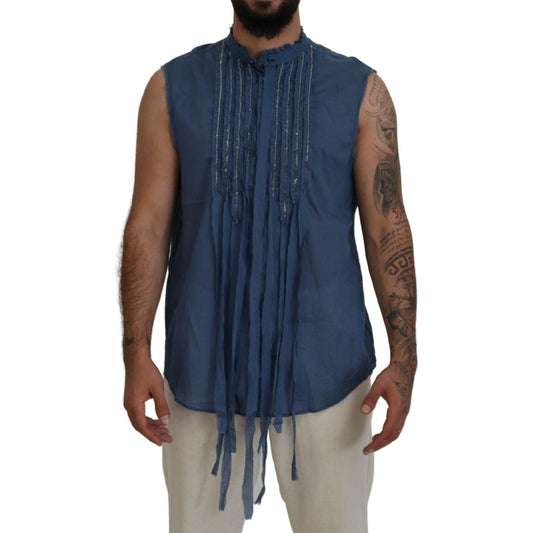 Dsquared² Blue Cotton Chain Embellishment Sleeveless Shirt Dsquared² Dark Slate Gray