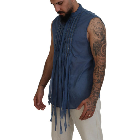 Dsquared² Blue Cotton Chain Embellishment Sleeveless Shirt Dsquared² Dark Slate Gray