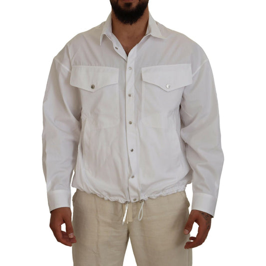 Dsquared² White Cotton Collared Casual Men Long Sleeves Jacket Dsquared² Dark Gray