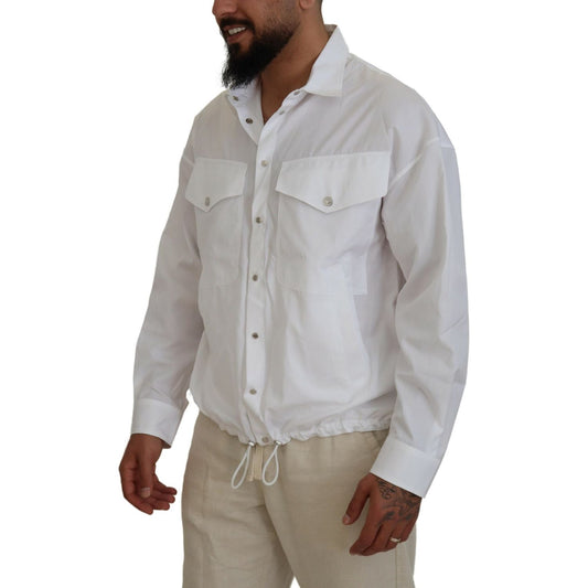 Dsquared² White Cotton Collared Casual Men Long Sleeves Jacket Dsquared² Dark Gray