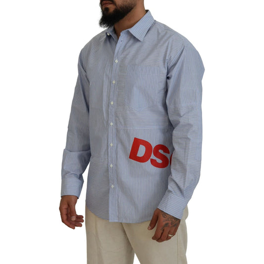 Dsquared² Blue Stripes Logo Print Long Sleeves Formal Shirt Dsquared² Light Slate Gray