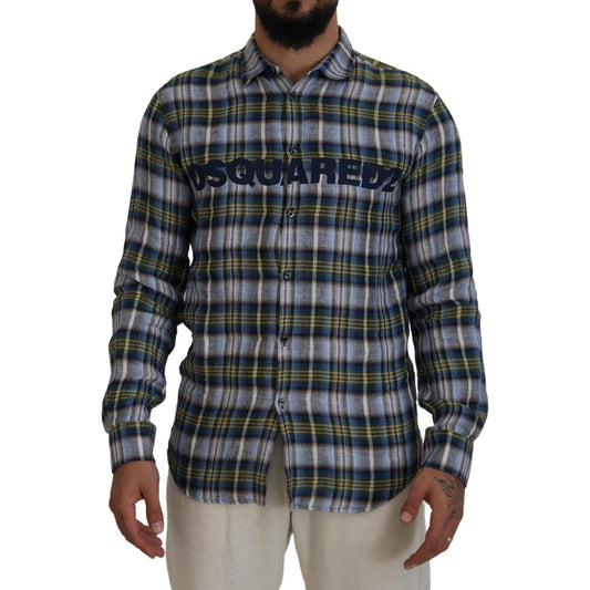 Dsquared² Multicolor Checkered Casual Men Long Sleeves Shirt Dsquared² Dark Slate Gray