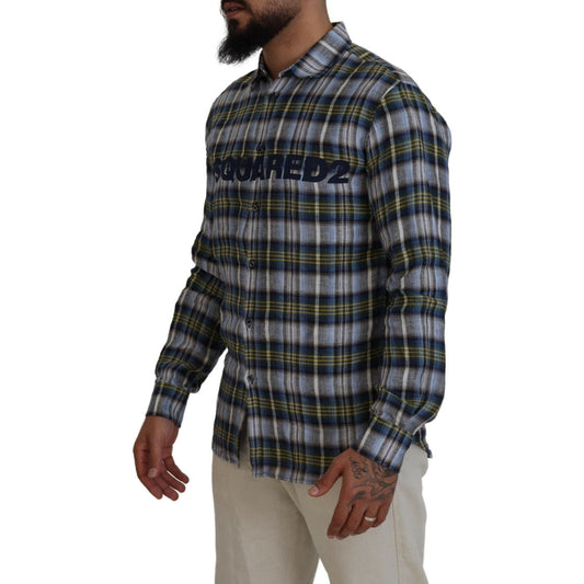 Dsquared² Multicolor Checkered Casual Men Long Sleeves Shirt Dsquared² Dark Slate Gray