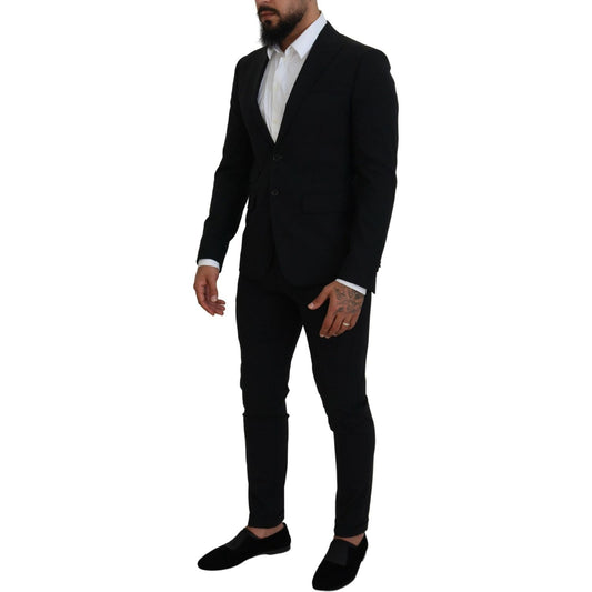 Dsquared² Black Wool Single Breasted 2 Piece LONDON Suit Dsquared² Black