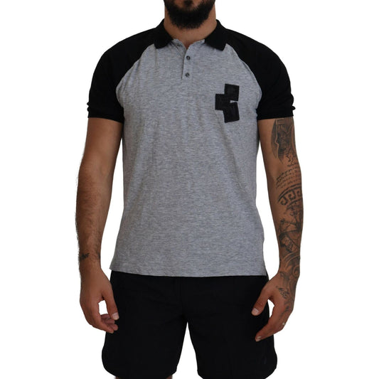 Dsquared² Gray Black Cotton Short Sleeves Collared T-shirt Dsquared² Dim Gray