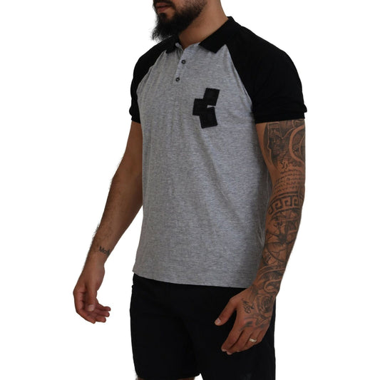 Dsquared² Gray Black Cotton Short Sleeves Collared T-shirt Dsquared² Dim Gray