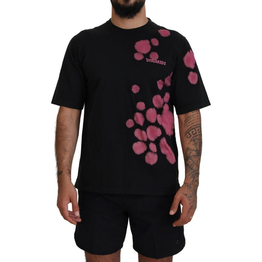 Dsquared² Black Pink Cotton Short Sleeves Crewneck T-shirt Dsquared² Black