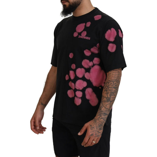 Dsquared² Black Pink Cotton Short Sleeves Crewneck T-shirt Dsquared² Dim Gray