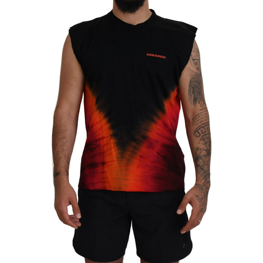 Dsquared² Black Orange Cotton Sleeveless Tank T-shirt Dsquared² Sienna