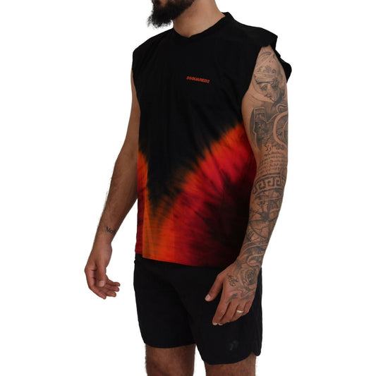 Dsquared² Black Orange Cotton Sleeveless Tank T-shirt Dsquared² Black