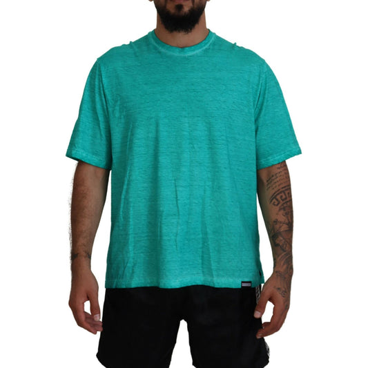 Dsquared² Light Green Cotton Linen Short Sleeves T-shirt Dsquared² Dark Cyan