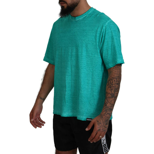 Dsquared² Light Green Cotton Linen Short Sleeves T-shirt Dsquared² Sea Green