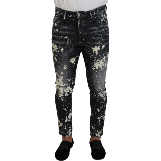 Dsquared² Gray Wash White Splash Print Skinny Denim Jeans Dsquared² Black