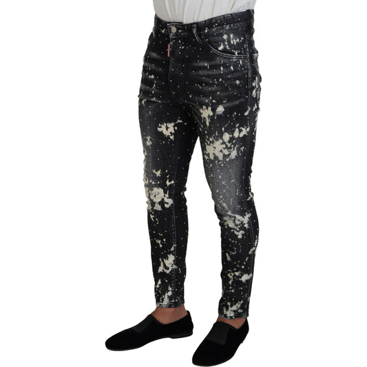 Dsquared² Gray Wash White Splash Print Skinny Denim Jeans Dsquared² Black