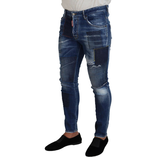 Dsquared² Blue Washed Patchwork Skinny Men Denim Jeans Dsquared² Dark Slate Gray