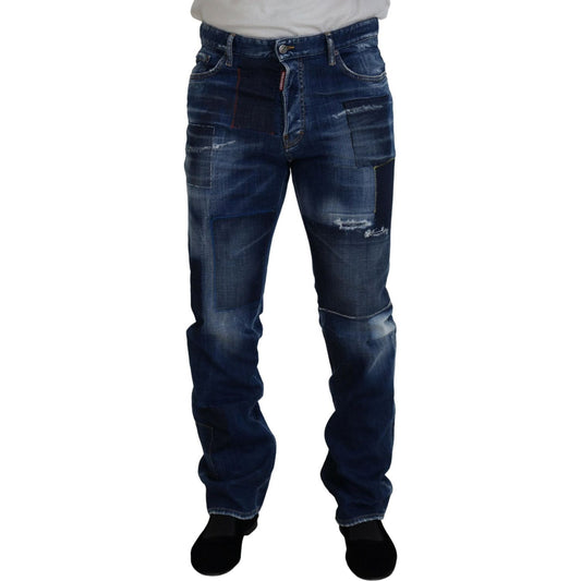 Dsquared² Blue Washed Patchwork Straight Fit Denim Jeans Dsquared² Black