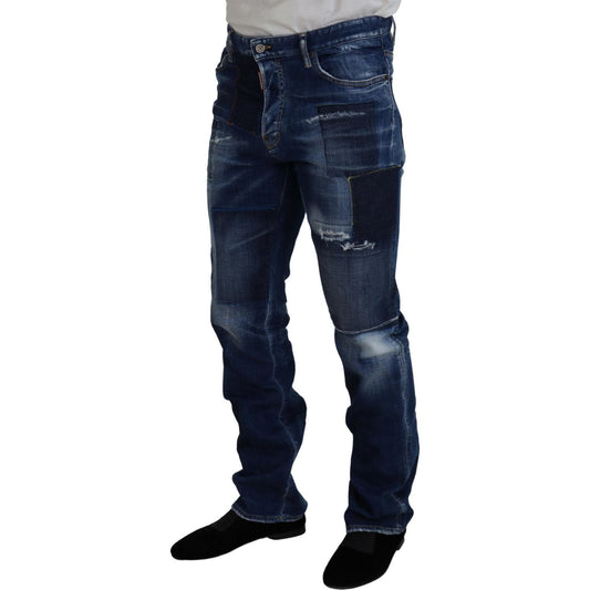 Dsquared² Blue Washed Patchwork Straight Fit Denim Jeans Dsquared² Black