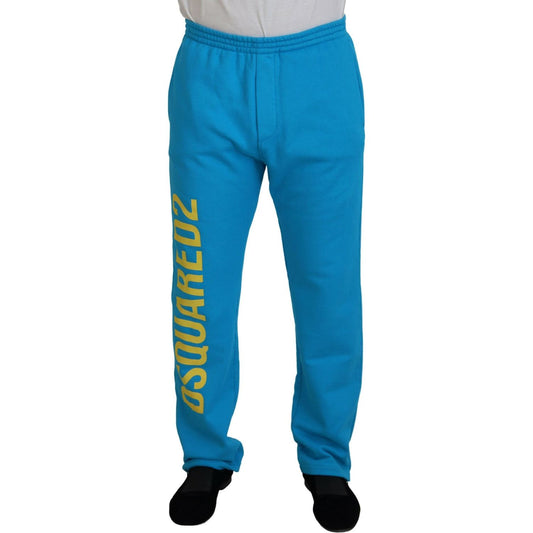 Dsquared² Light Blue Cotton Logo Print Casual Pants Dsquared² Dark Cyan
