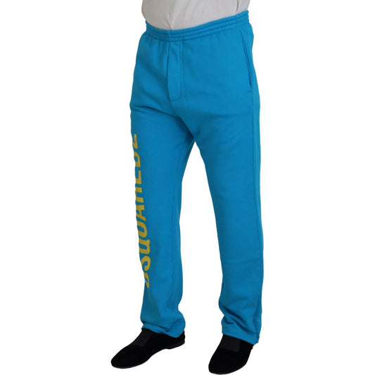 Dsquared² Light Blue Cotton Logo Print Casual Pants Dsquared² Dark Cyan
