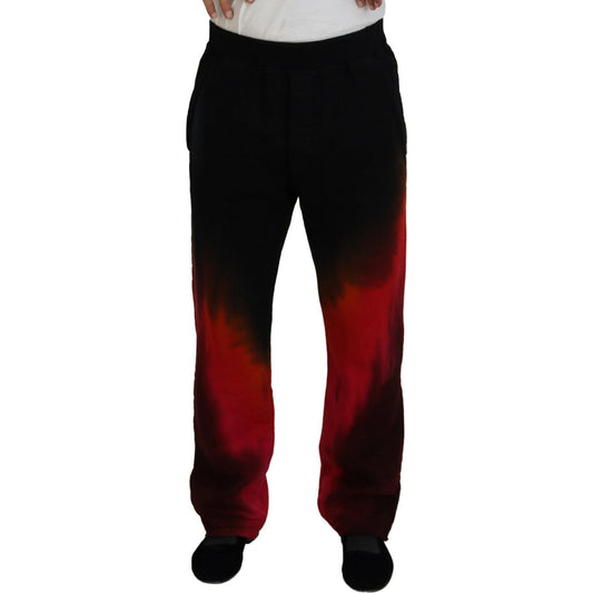 Dsquared² Black Red Cotton Logo Print Casual Pants Dsquared² Black